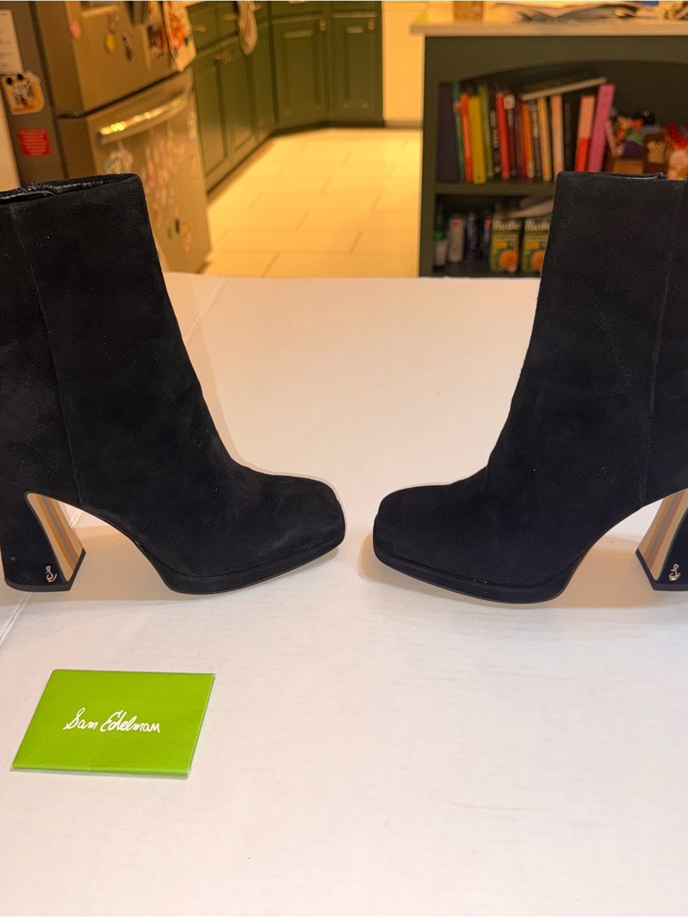 Sam Edelman Black Suede High Block Heel Ankle Boots